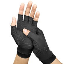 1 paar-Koper beklede Polyester fiber + Spandex Compressie Handschoenen Sport Half Vinger pijn herstel handschoenen