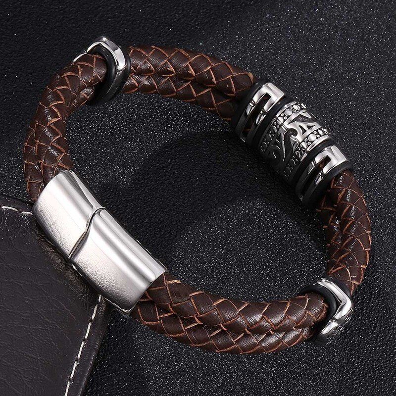 Leather Cord Mens Bracelet Hand-woven Leather Bracelet Retro Leather Bracelet Boys Birthday Christmas