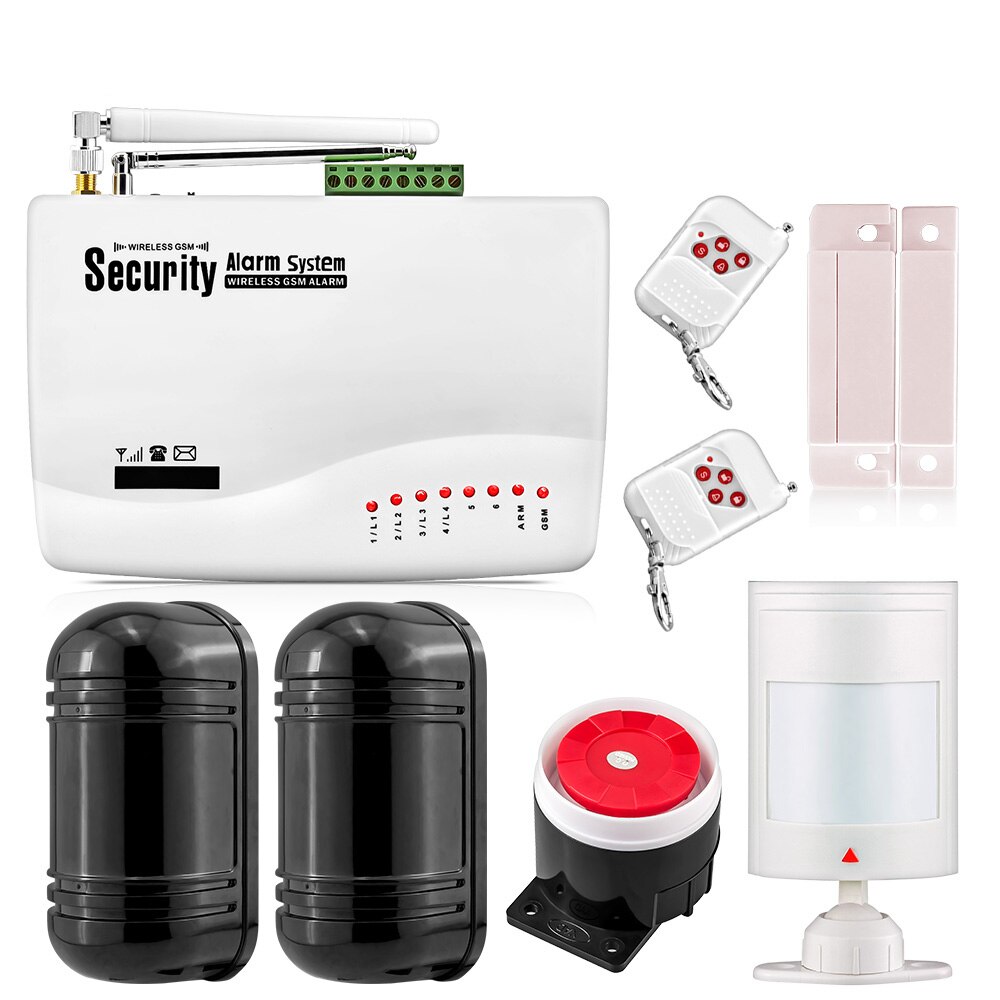 FUERS 10A GSM Alarm System for Home Security System with Wired PIR Motion Door Sensor Dual Antenna Burglar Alarm Remote control