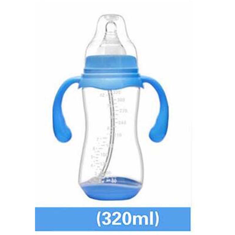 PP Wide Mouth Baby Bottle With Dust Cover Infant Anti-flatulence Baby Bottle Size 180ml/240ml/320ml with Temperature Sensing: 320ML Blue