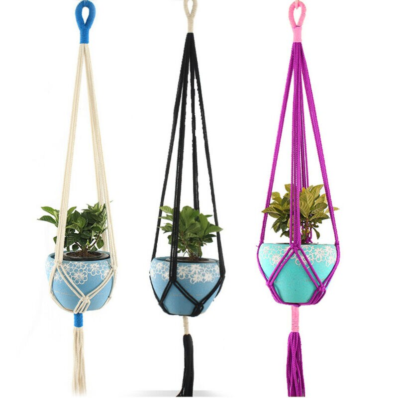 Decoratieve plantenhanger macramé plantenhanger voor buiten, hangende plantenmand van katoentouw met 4 poten