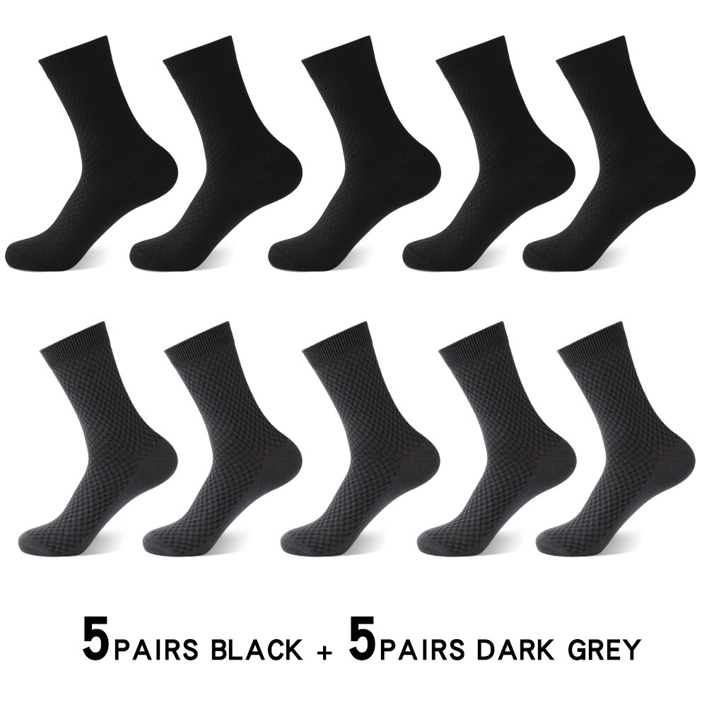 10Pairs Casual Bamboo Fiber Men's Socks Business Breathable Deodorant Compression Socks Men Long Big Size EUR 38-46: 5BLACK 5DARK GREY