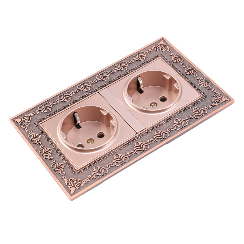 Double Eu Standard Power Socket Embossing Retro Panel Electrical Outlet Wall Charger Outlet Socket Charging Eu Plug