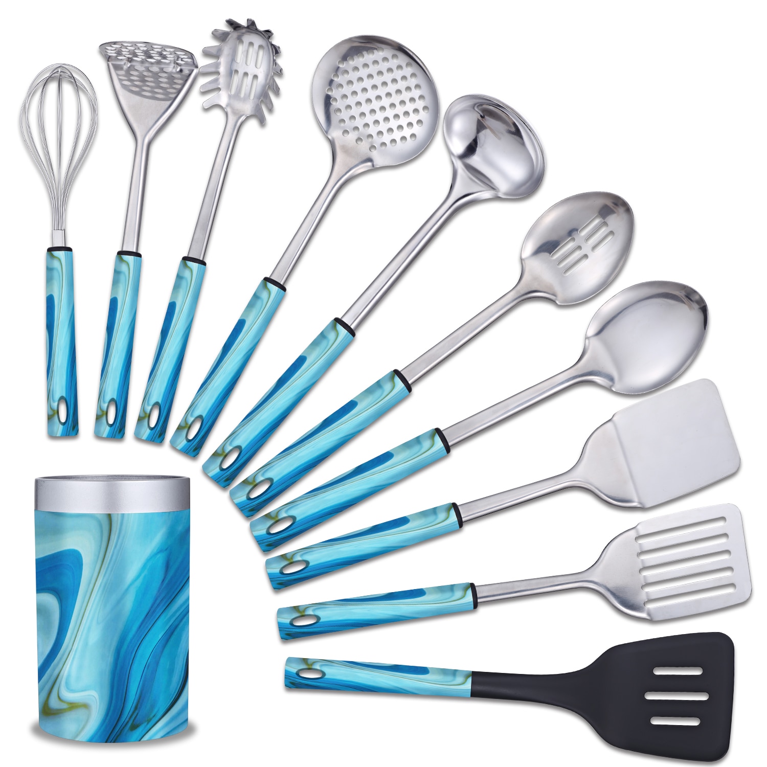 11Piece Kitchen Utensil Set Storage Bucket Cooking Utensils Stainless Steel Nylon Non-stick Spatula Set Baking Tool Set: 02