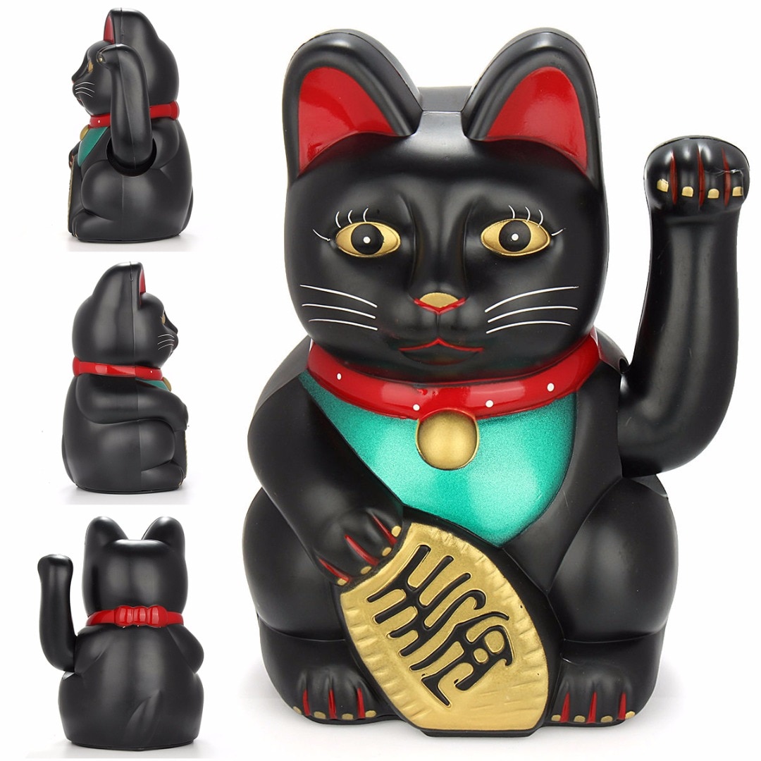 1 st 17.85m stora svarta klassiska lyckliga rikedom elektriska blink katt vinkande katt vinkar maneki feng shui hantverk heminredning