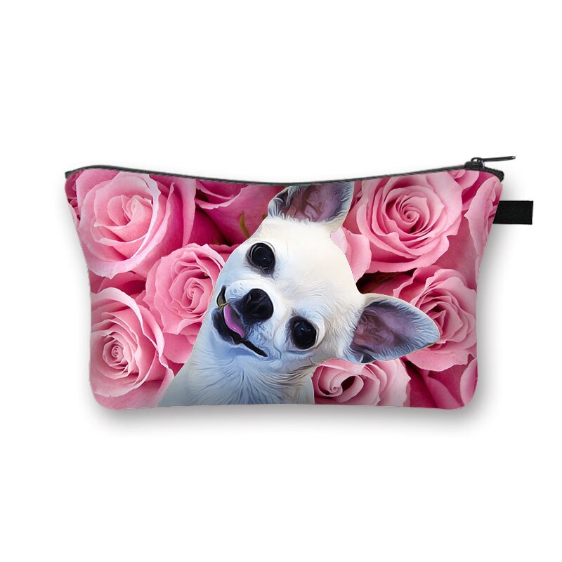 Kawaii pies Chihuahua drukuj kosmetyczka kobiety torebki na makijaż panie szminka przechowywanie torby dla dziewcząt podróżujących kosmetyczka organizatorzy: shzbchihucw09