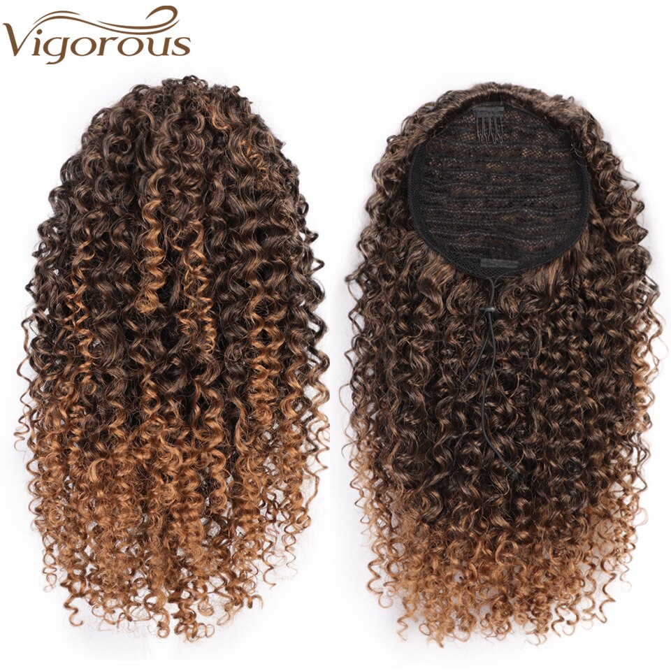 Coleta larga y rizada Afro vigorosa para extensiones de cabello, coleta sintética afroamericana con cordón, Clip