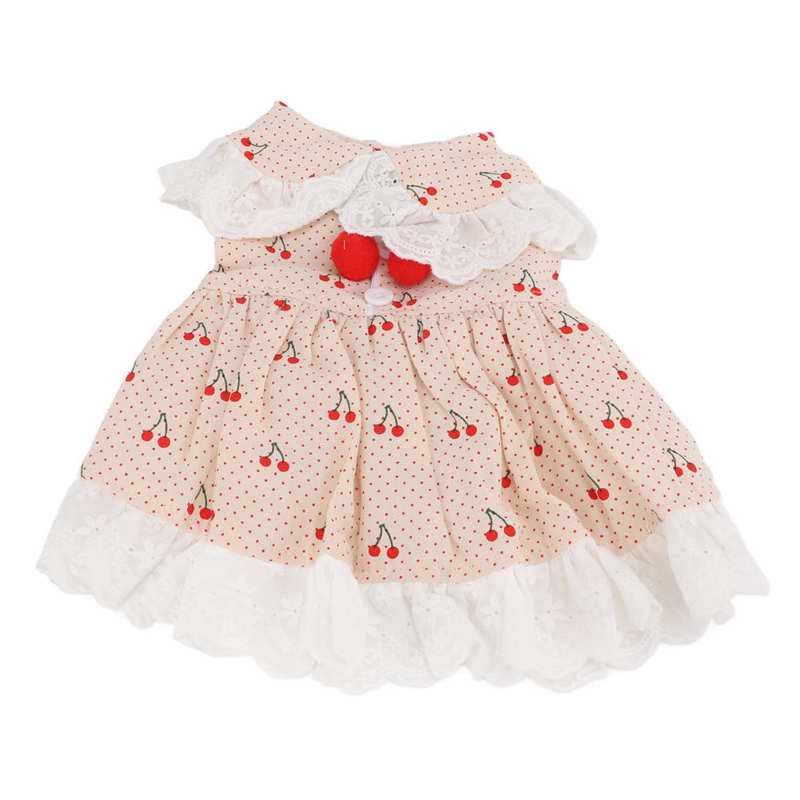 Strój zwierzaka z wzorami wiśni ręcznie myte miękka bawełniana mała sukienka dla zwierzaka na co dzień: S