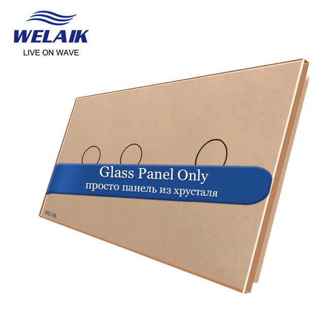 Welaik Eu 2Frame 151*80Mm 1Gang Led Licht Muur Touch Switch White Crystal Gehard Glas Panel alleen Diy Onderdelen A2911W1: 2-1 Gold