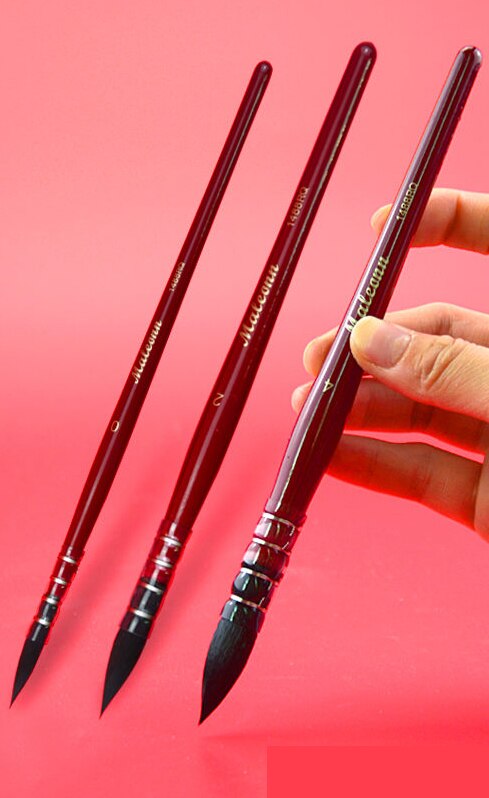 Pincel de pelo de ardilla hecho a mano para artista, pincel de acuarela pintado a mano, pinceles puntiagudos para acuarela Gouache Wash Mop Pen 1901: 1488   0 2 4