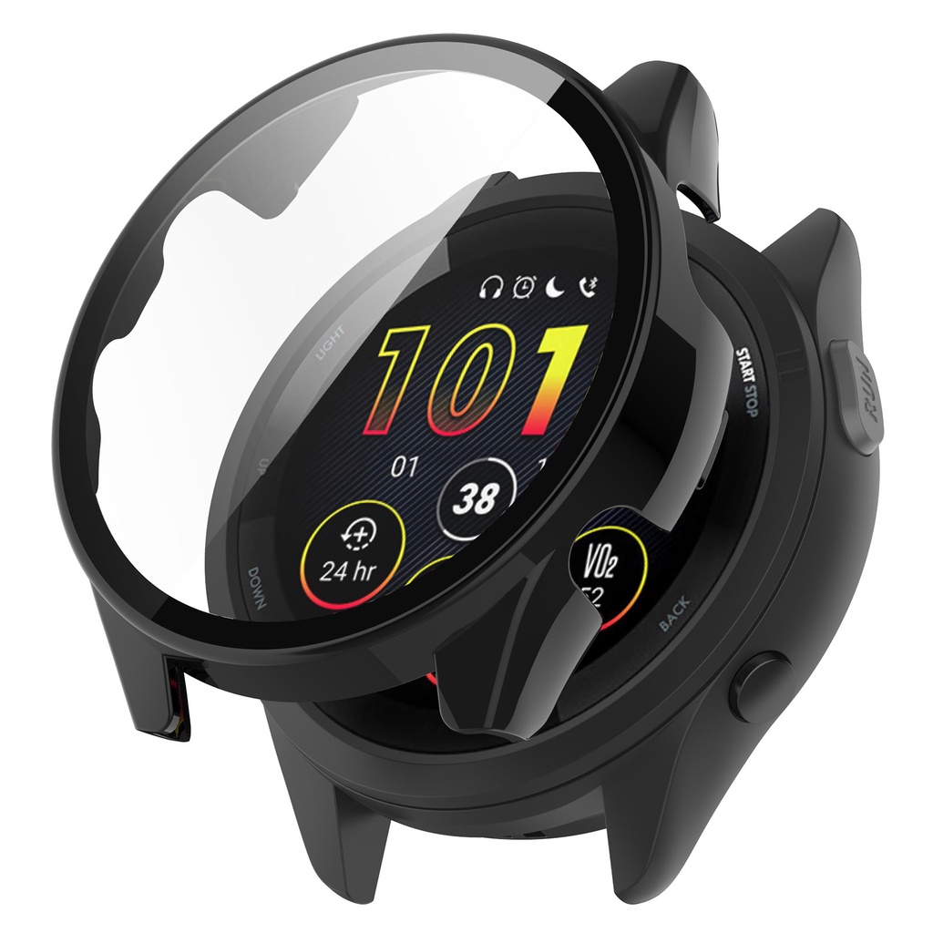 För garmin forerunner 255 255s 265 265s 165 music 965 , hårt pc-stötfångarfodral med ram + hd slim, härdat glas, repfritt