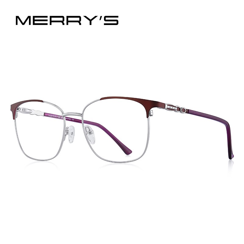 Merrys armação feminina de olho de gato, óculos de grau feminino da moda, retrô, com prescrição para miopia s2114: C03 Brown Silver