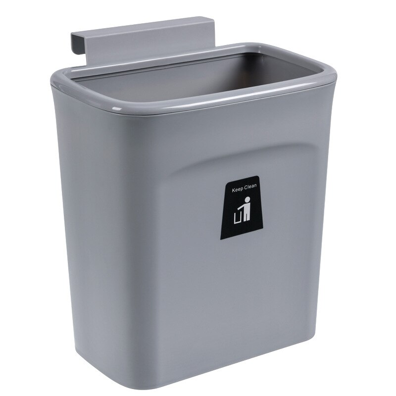 7/9L Kitchen Cabinet Door Hanging Trash Can with Lid Wall Mounted Waste Bin Garbage Basket Car Toilet Rubbish Storage Bucket: 9L-Without lid-Gray