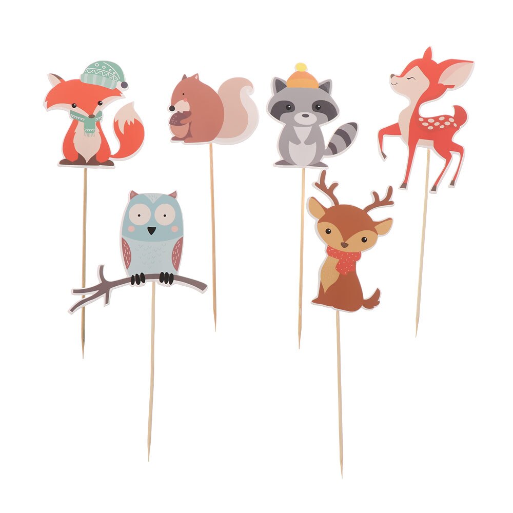 Decoración de papel para cupcakes con temática de criaturas del bosque, adornos de animales del bosque, selecciones para Tartas, fiestas de cumpleaños y bodas para niños