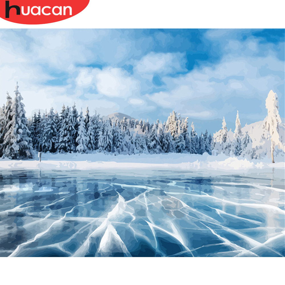HUACAN Painting By Number Winter Scenery Kits Drawing Canvas HandPainted Home Decor DIY Oil Pictures By Numbers Landscape