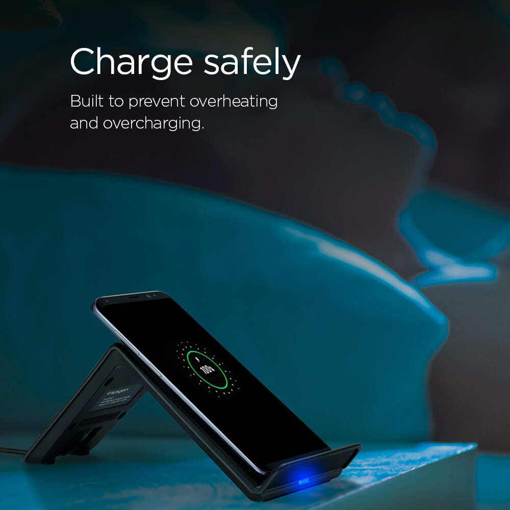 Spigen Essentielle F303W Chargeur Rapide Sans Fil Certifié Qi 10W Chargeur pour iPhone 11 Pro Max/Xs MAX/XR/X/8 Plus et Appareils Qi