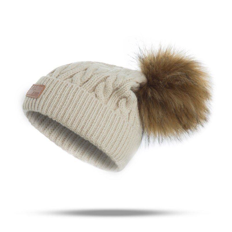 Reakids 2020 pom crianças chapéu de inverno para meninas chapéu de malha gorro marca grosso boné do bebê da menina do inverno quente chapéu: Beige