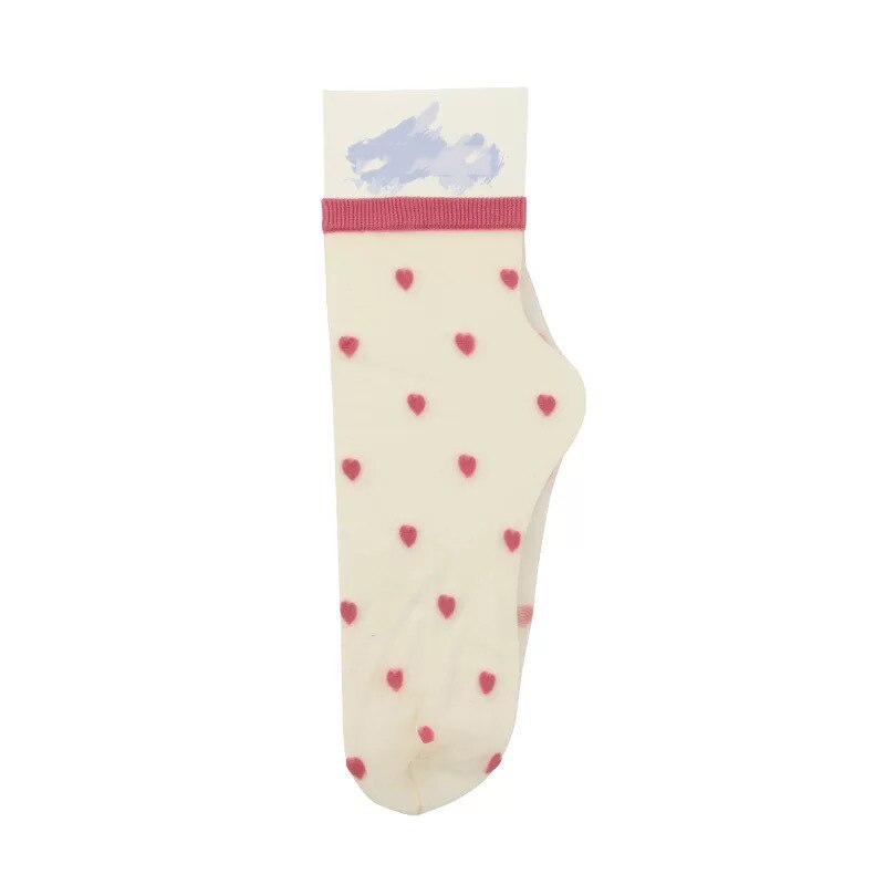 CHAOZHU Love Small Icon Kawaii Japanese Korea Sweet Hearts Sheer Transparent Socks Women Girls Summer Spring Street Shot: red