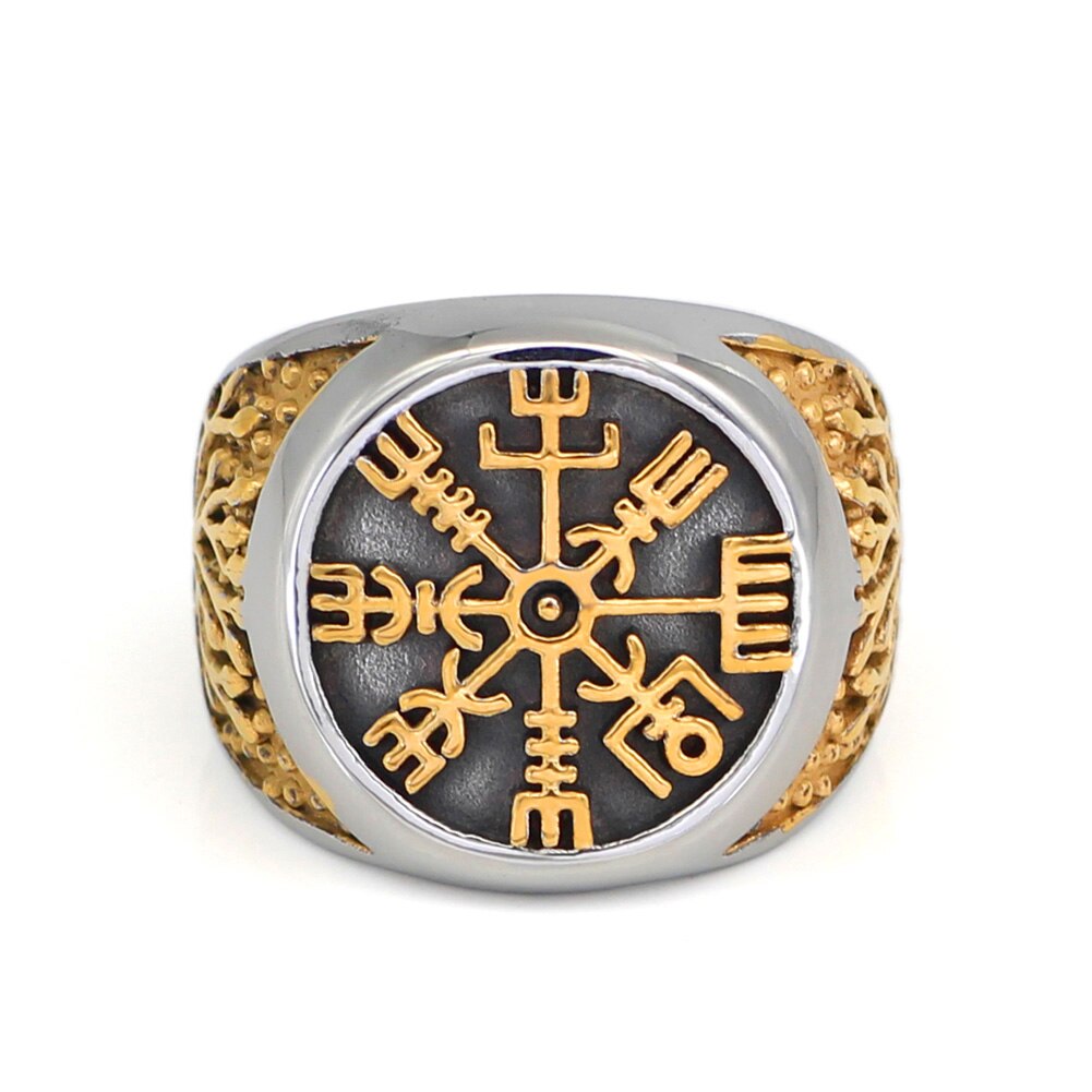 Men Viking Yggdrasil Vegvisir Stainless steel Ring With Valknut Bag