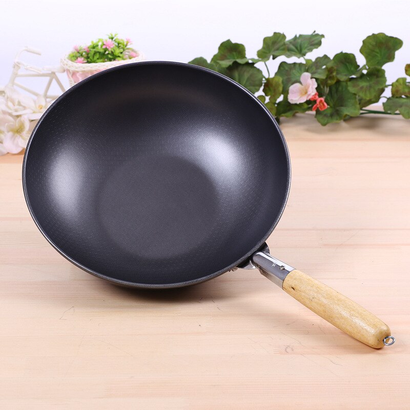 Sartén antiadherente para el hogar de alta gama, 30cm, mango de madera, Wok tradicional, súper económico, huevos revueltos, sartén sin Wok