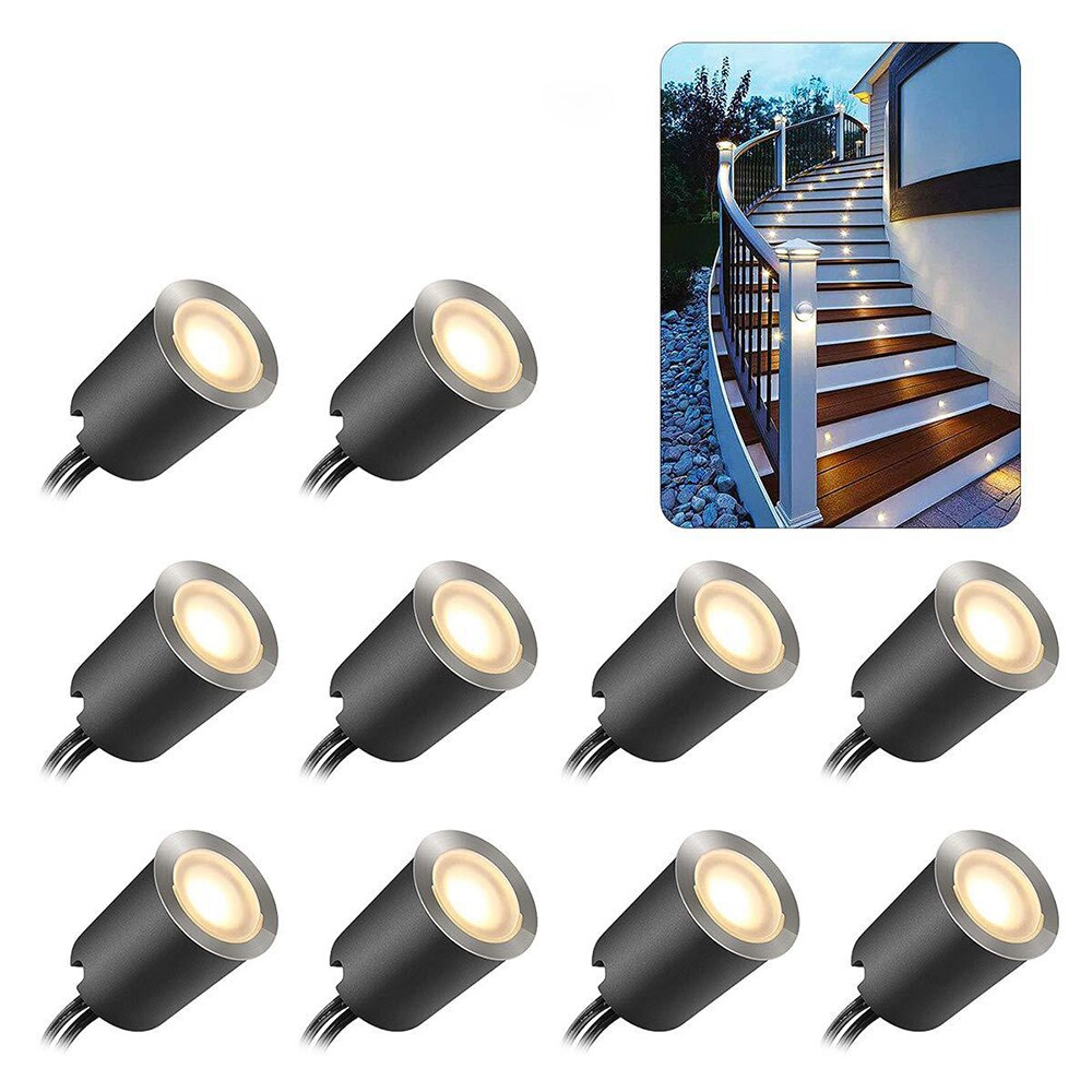 10 stk dæklys  dc12v ip67 vandtæt udendørs indbygget led-lampe landskabslys trappe gulvindretningslampe 3000k