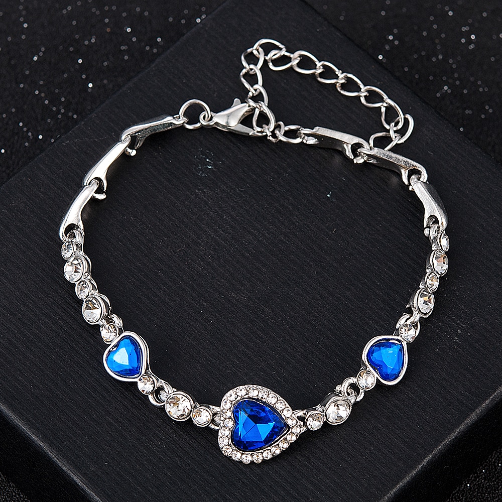 Bijoux en forme de cœur et de bracelet avec strass bleus, nouvelle coréenne,