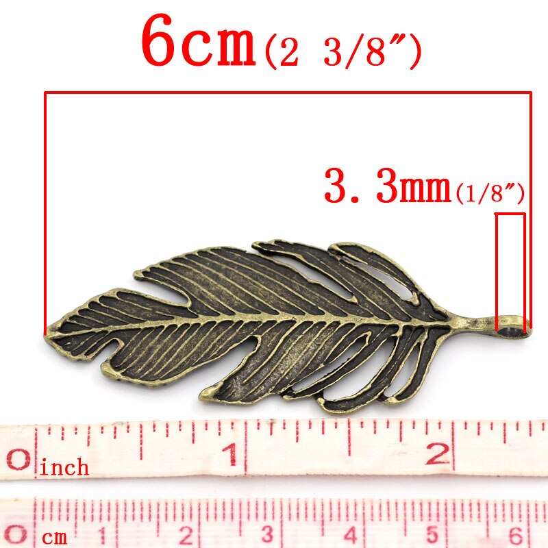 Doreenbeads Charm Hangers Feather Antiek Brons 6X2.4Cm, 10Pcs (B23854), Yiwu