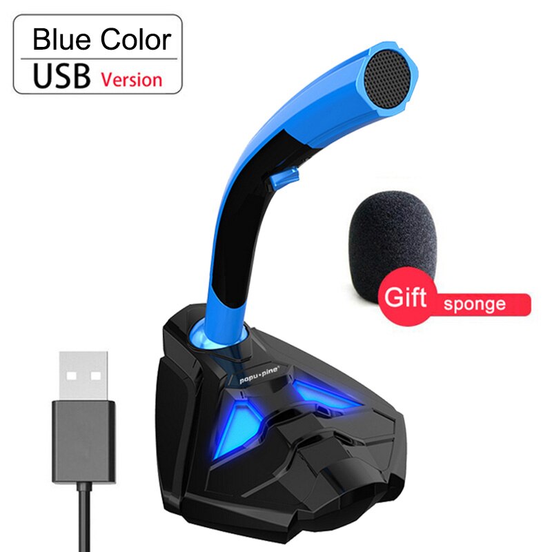 Bekabelde microfoon met telefoonstandaard tafelmodel stereo gaming pc microfoon studio gaming 360 ° usb microfoon dubbele microfoon: Blauwe usb