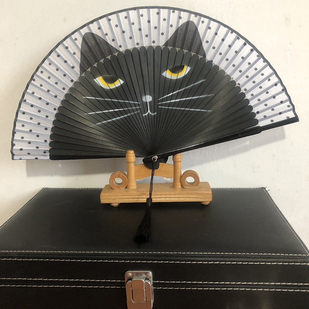 Cats Folding Fan Tassel Dancing Folding Hand Fan Craft Original Wooden Hand Flower Bamboo Fan for Home Decor Fiestas