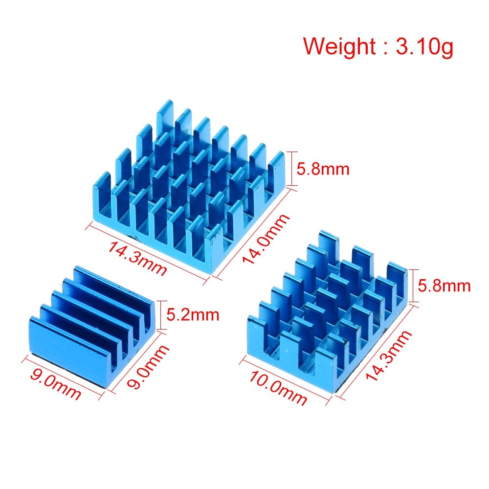 Disipador de calor para Raspberry Pi 4, Kit de refrigeración de radiador, disipador térmico de aluminio, 3 piezas, modelo B