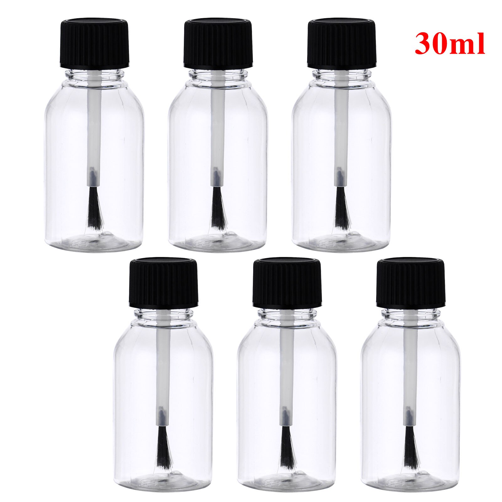 6 Nail Gepolijst Fles Clear Lege Navulbare Nagellak Potten Opslag Plastic Containers Fles Met Borstel Cap Voor Diy Nail art: 30ml Black