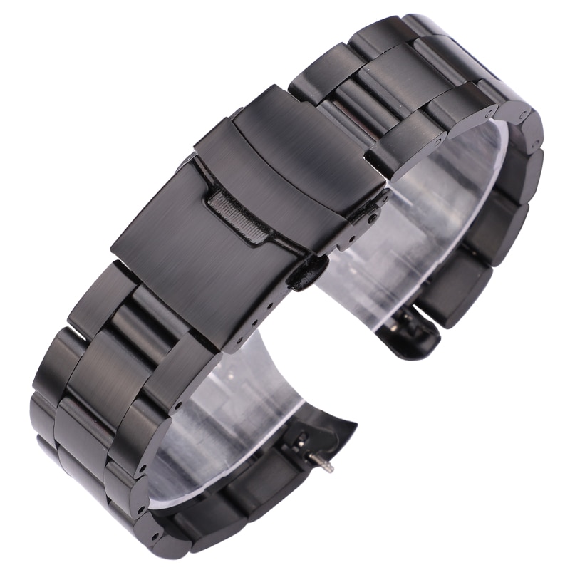 Rostfritt stål klockband armband 20mm 22mm män metall borstad krökt änd klockband band klockor tillbehör