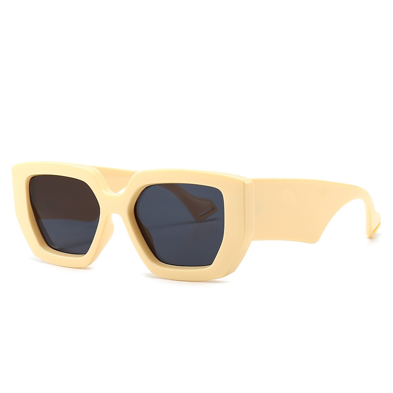 Vintage vierkante zonnebrillen voor dames en heren, beroemd luxe merk, grote frame-gradiënt zonnebril voor dames  uv400: Beige zwart