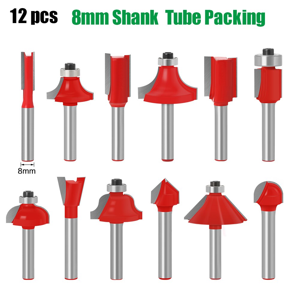 12 stk 1/4in 6mm 8mm skaft fræser fræser fræser sæt træfræser hårdmetal skaft fræser træbearbejdning gravering: 8mm skaftrør
