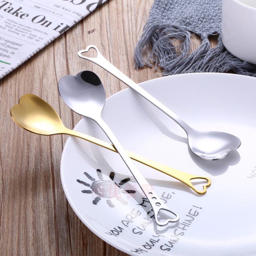 1pc Heart Shaped Love Couple Spoon Stainless Steel Coffee Tea Dessert Stiring Spoon Ice Cream yogurt Honey Spoon