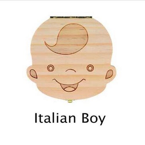 Tand Doos Portugue/Spaans/Engels/Nederlands/Frans/Russisch/Italiaans Hout Tand Doos Organizer Save melk Tanden Hout Opslag Tanden: Italian boy