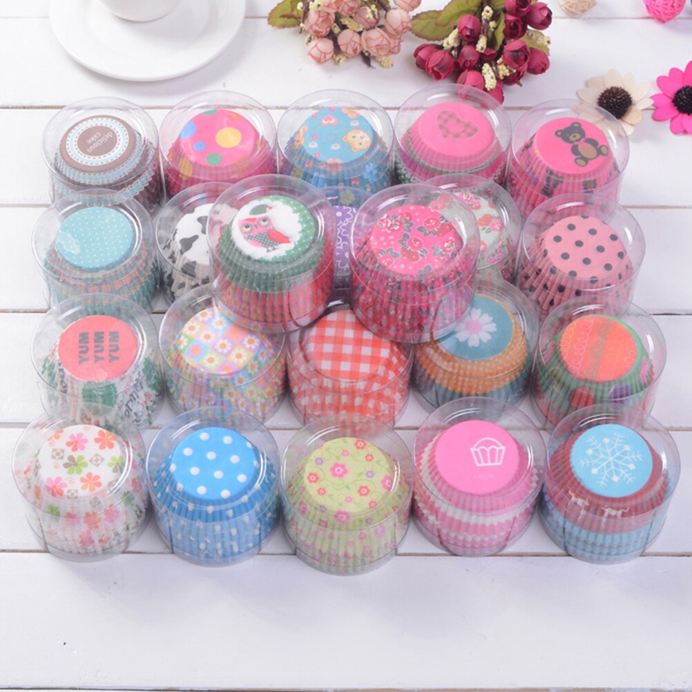 100Pcs Kleurendruk Vormpjes Papier Cups Cake Cupcake Liner Bakvorm Papier Cake Party Tray Cake Decorating Tool