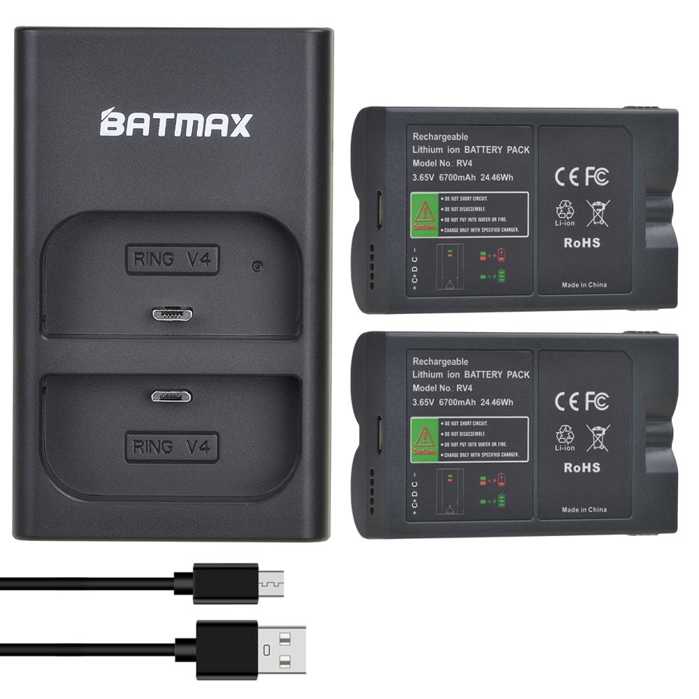 Batmax 6700Mah RV4 Batterij + Dual Charger Voor Ring Video Deurbel 2, ring Stick Up Cam Solar Vervangen V4,Video Deurbel 3 Plus