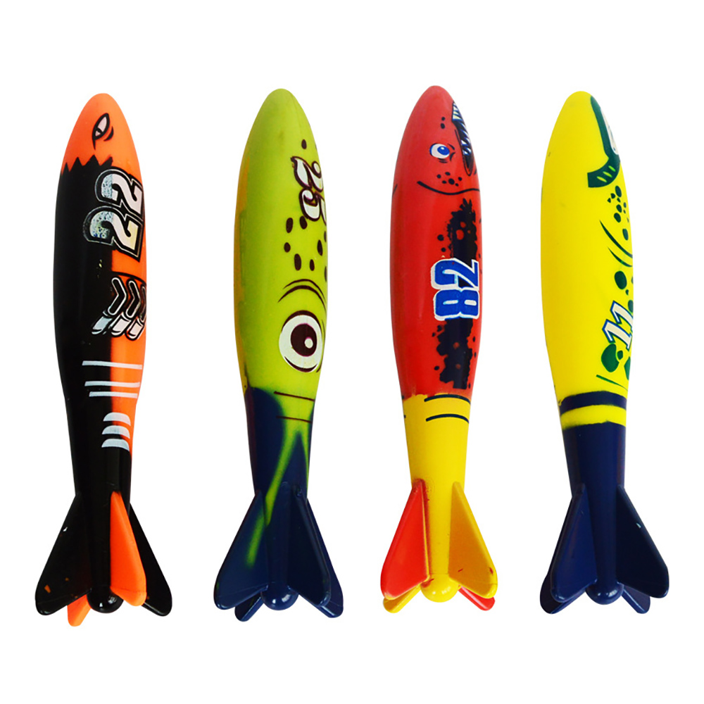 18 stk dykning torpedo raket kaste legetøj pool dykningsspil sommer torpedo røver barn undervands dykkestok spiller vand legetøj: 4 stk. et sæt