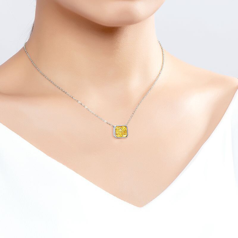 Oevas 100% 925 sterling silber 9*11mm gelbgoldene diamanten eisblumen-anhänger-halskette für damen, hochzeitsschmuck