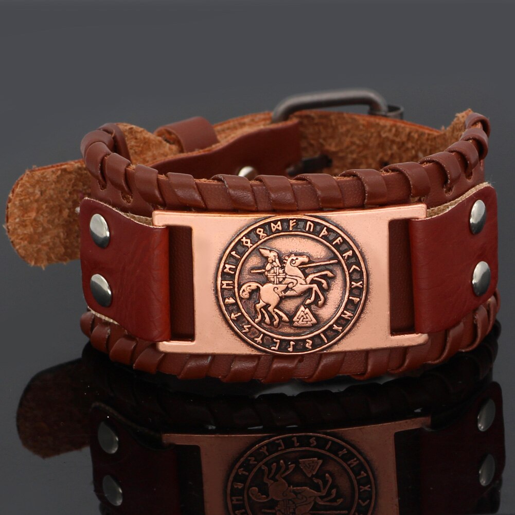 nordisch Wikinger Odin reiten Sleipni Rune leder amulett Armbinde-einstellbare größe 19-31 cm