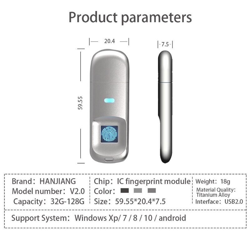 Fingerprint Encryption Memory Drive U Disk Supports USB3.0 Transfer Computer Data Storage High Speed 32G/64G/128G Flash