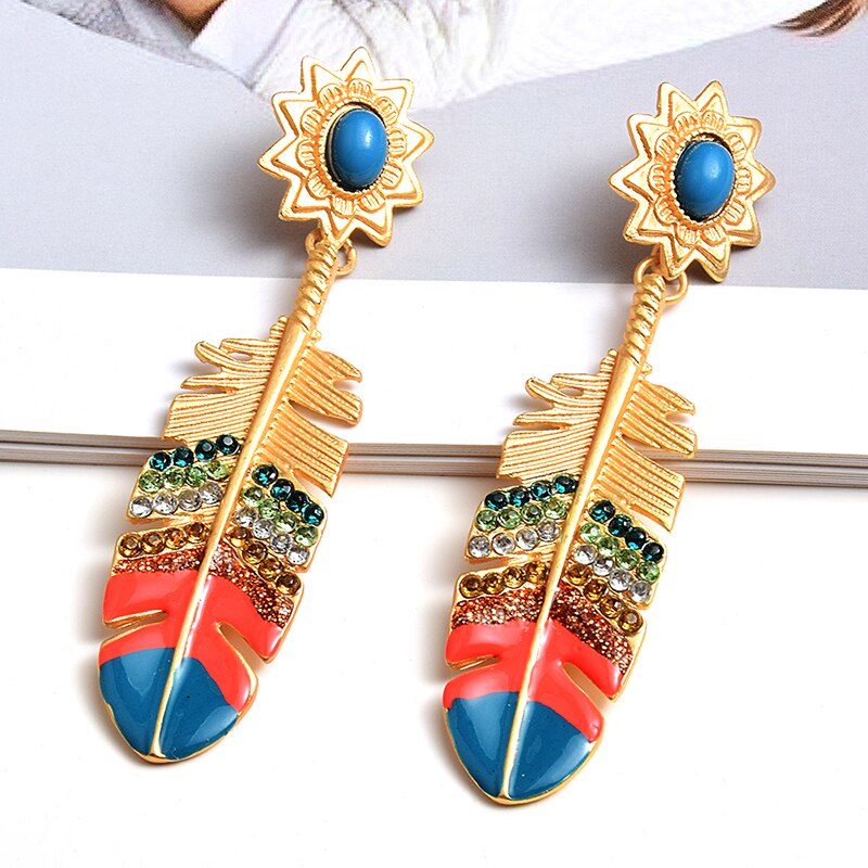 Neue Aussage Lange Ohrringe Hohe Bunte Kristall Metall Geölt Ohrringe Schmuck Zubehör