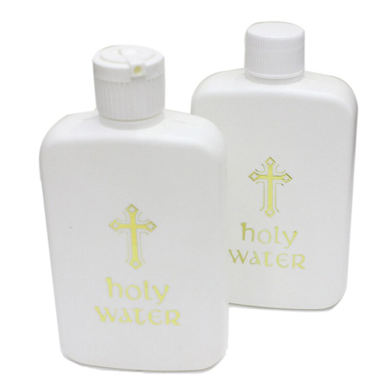 100Ml Religieuze Artikelen Pasen Heilige Plastic Water Fles Met Goud Blokkeren Logo Kruis Heilige Water Mok Waterfles Kantoor 1Pc