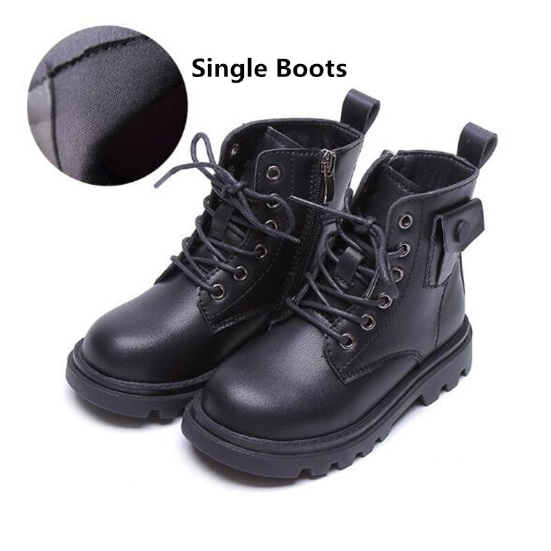 Autumn/Winter Children Ankle Boots Girls Boys Black Zip Motorcycle boots Baby With Plush Snow Boots Kids Toddler Shoes 019: Black / 24