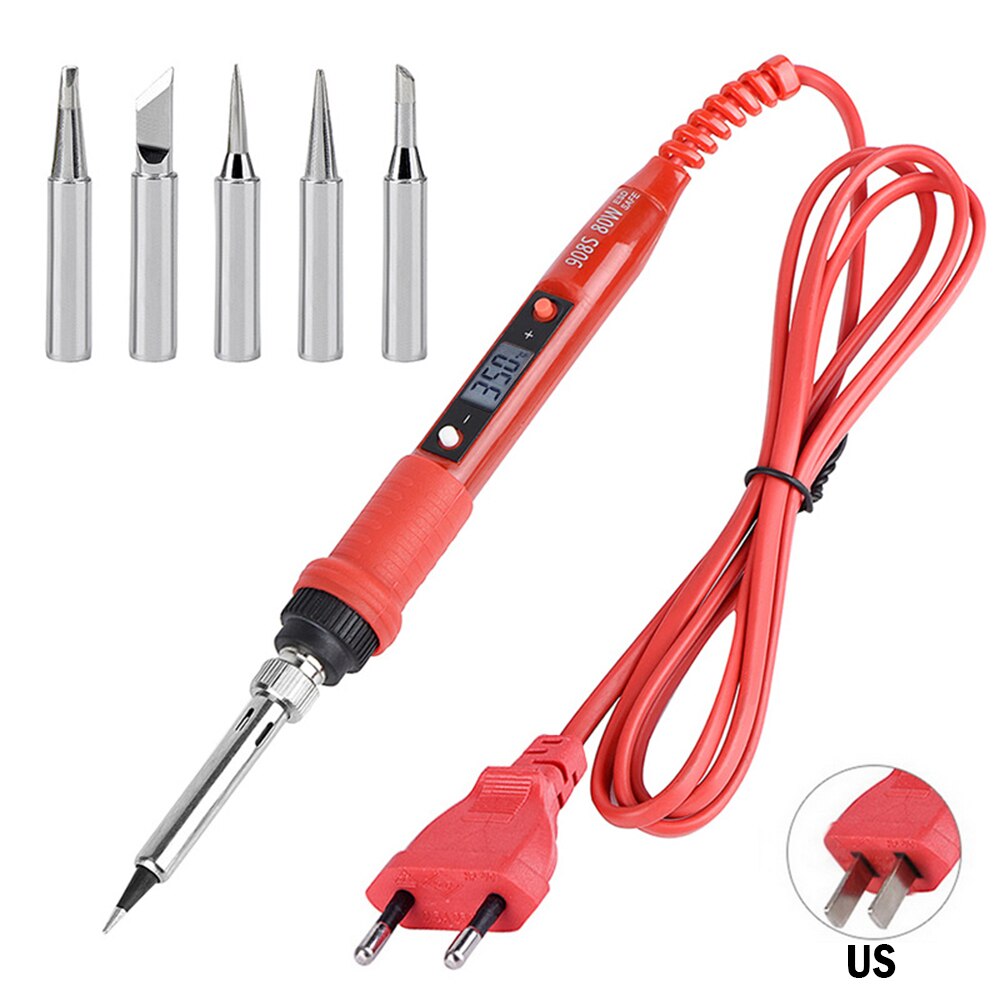 110V 220V 80W LCD Soldering iron kit adjustable temperature solder welding tools Ceramic heater soldering tips 15kind copper tip: Silver