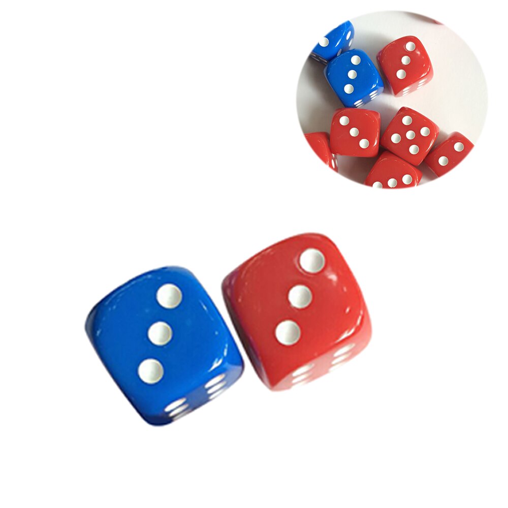 2 stuks Plastic Dobbelstenen 6 Side Gekleurde 16mm Dobbelstenen voor KTV Party Bar Gaming (Blauw en Rood)