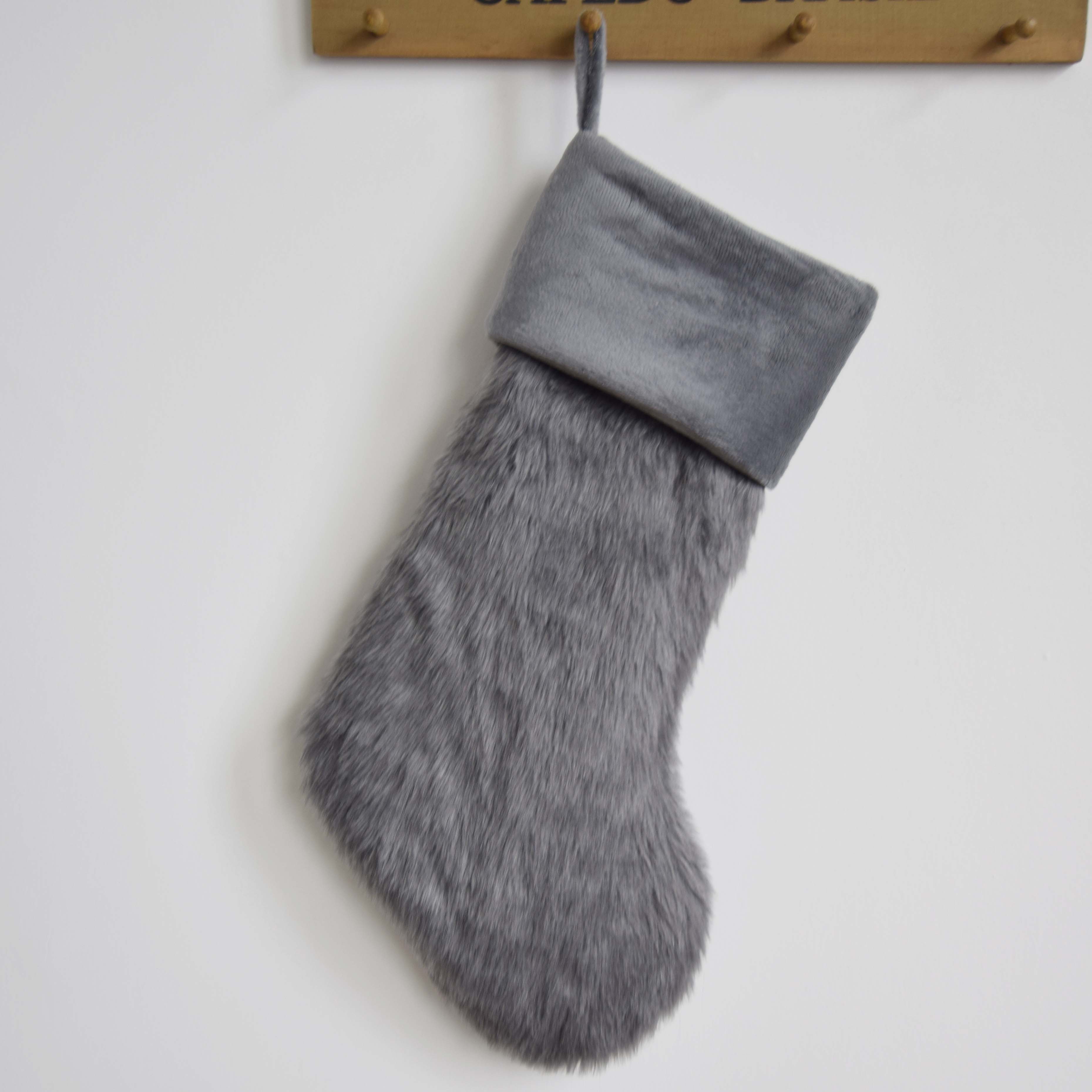 Extra grote luxe kerstsok van imitatiebont met fluwelen decoratie, manchetten, kerstboomdecoratie, festival- en feestversiering