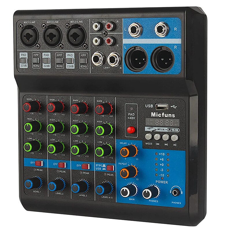 Dj Mixer Console 5-Kanaals Usb Record Pc Afspelen 48V Phantom Power Processor Aux Paths Plus Effecten Usb dj Mixer Voor Live Party