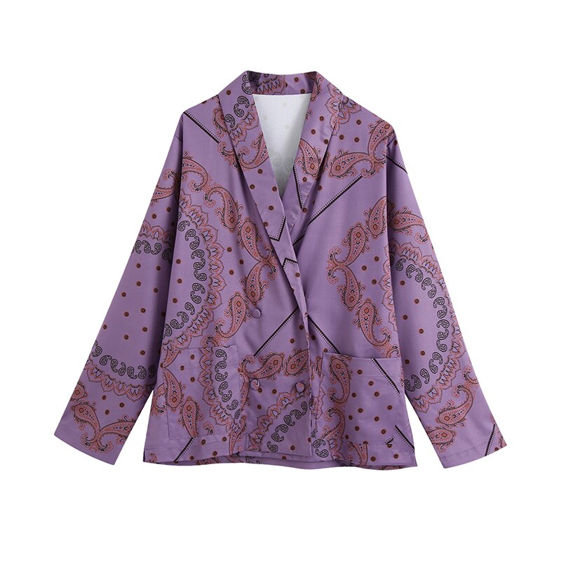 Kvinder jakkesæt blazer za to dele sæt kontor dame dobbelt knap blomsterprint blazere jakker boot cut bukser bukser kvinde